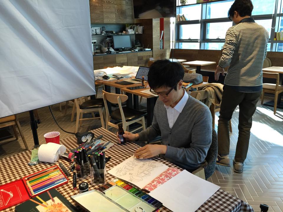 스포츠서울 김정택화백 딩글스 인형 수채화 컬러링 영상녹화중