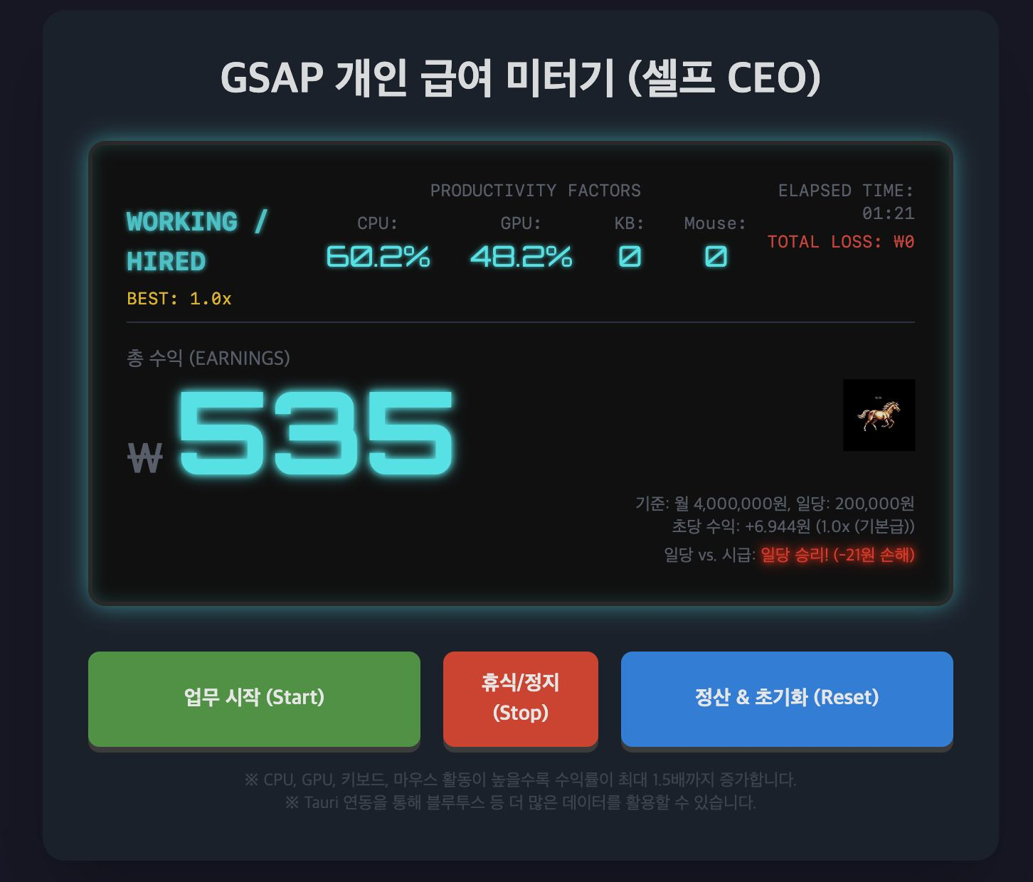 업무를 택시미터기에 적용하는 idle 타임 기록기